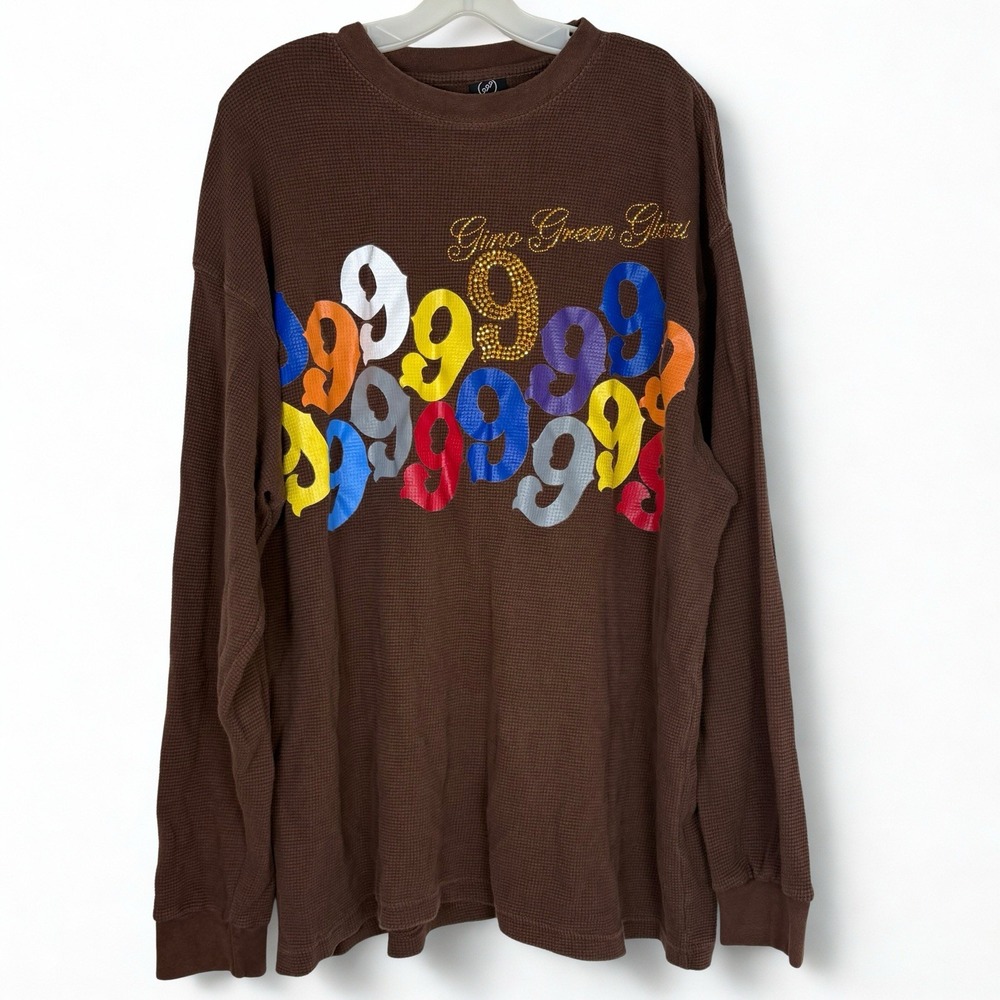 Gino Green Global Mens 3XL Waffle Knit Thermal Shirt Hip Hop Streetwear Y2K 999